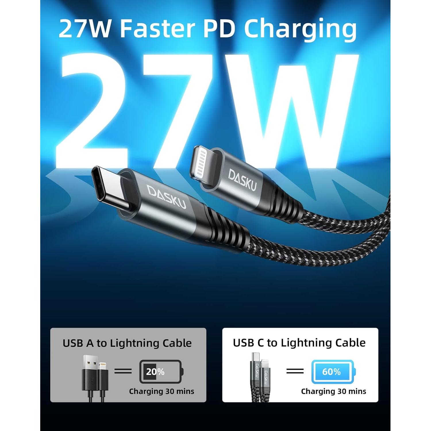 Cable USB C a Lightning Dasku 30 cm Carga Rápida iPhone