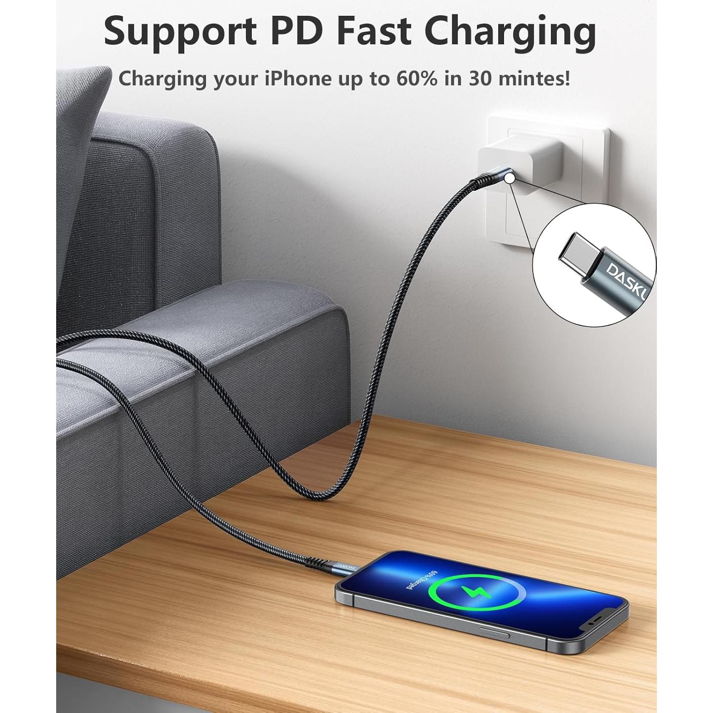 Cable USB C a Lightning Dasku 30 cm Carga Rápida iPhone