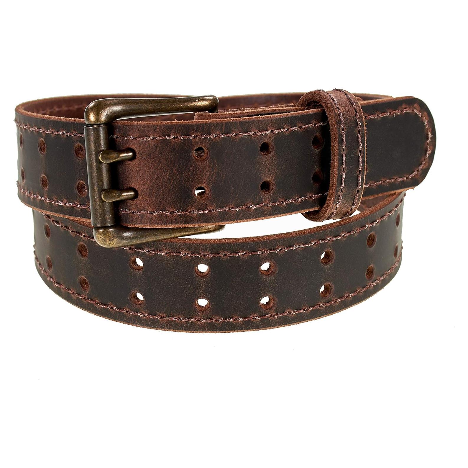 Cinturón de Cuero Clásico Nohma 91 cm Marrón Vintage Doble Hebilla