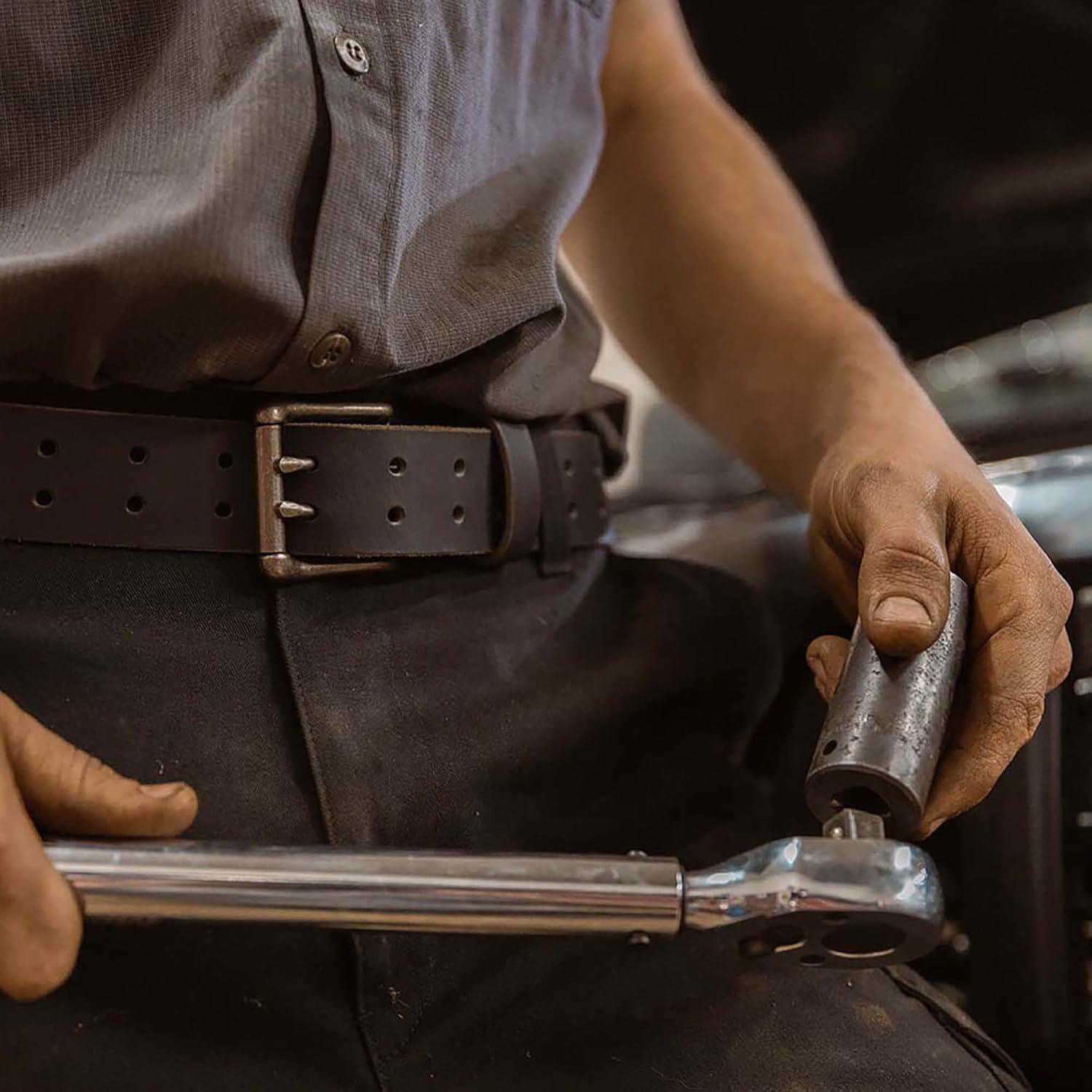 Cinturón de Cuero Clásico Nohma 91 cm Marrón Vintage Doble Hebilla