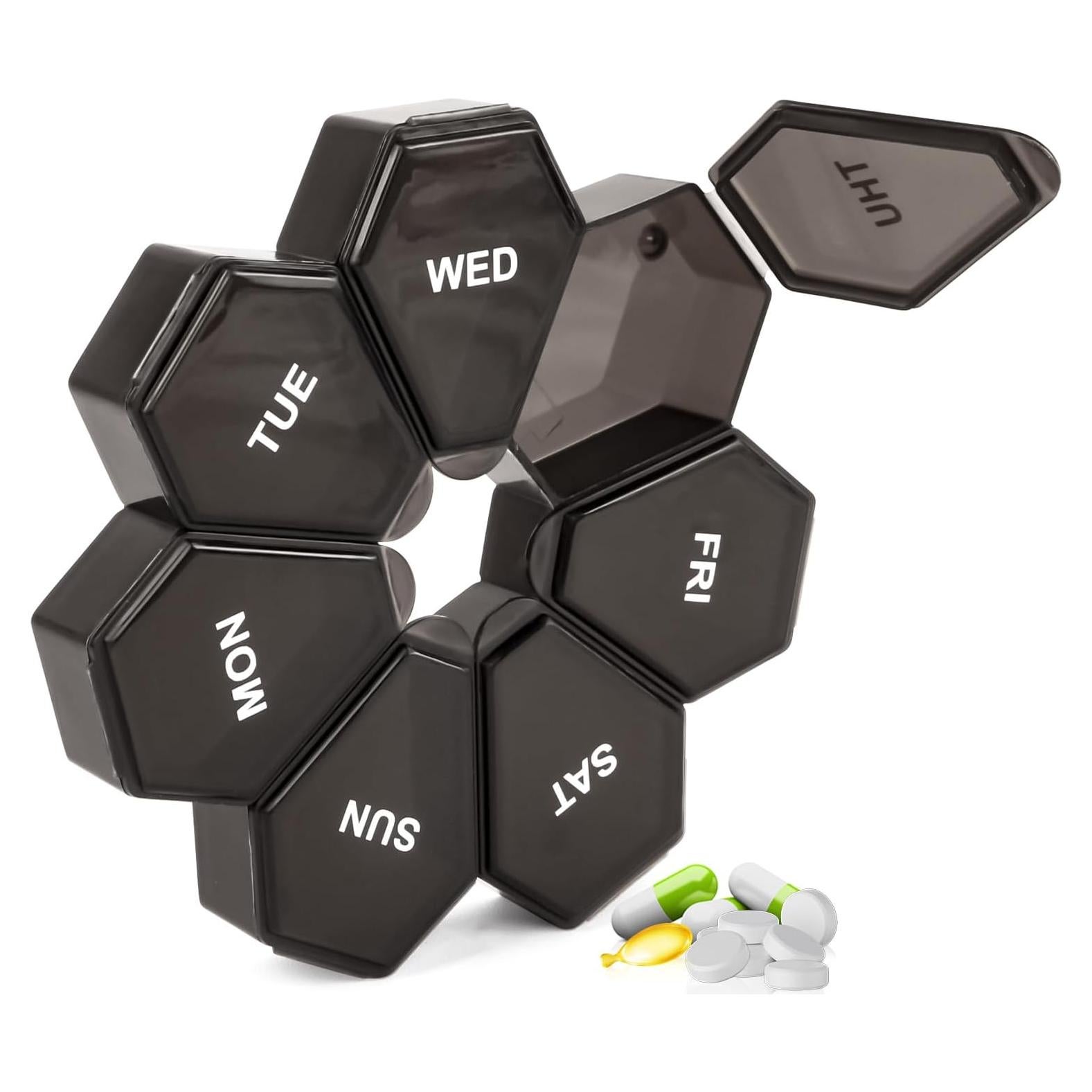 Organizador Semanal de Pastillas Zuiaso - Estuche Negro 7 Días