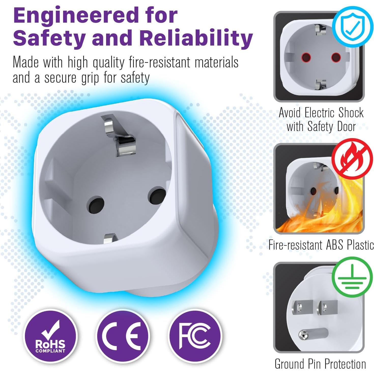 Adaptador de Enchufe Europeo a Estadounidense Fosmon - 1 Paquete