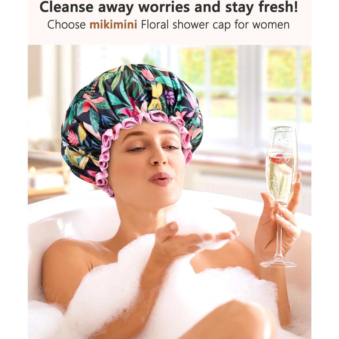 Gorro de Ducha Mikimini Floral Reutilizable para Mujeres y Niñas