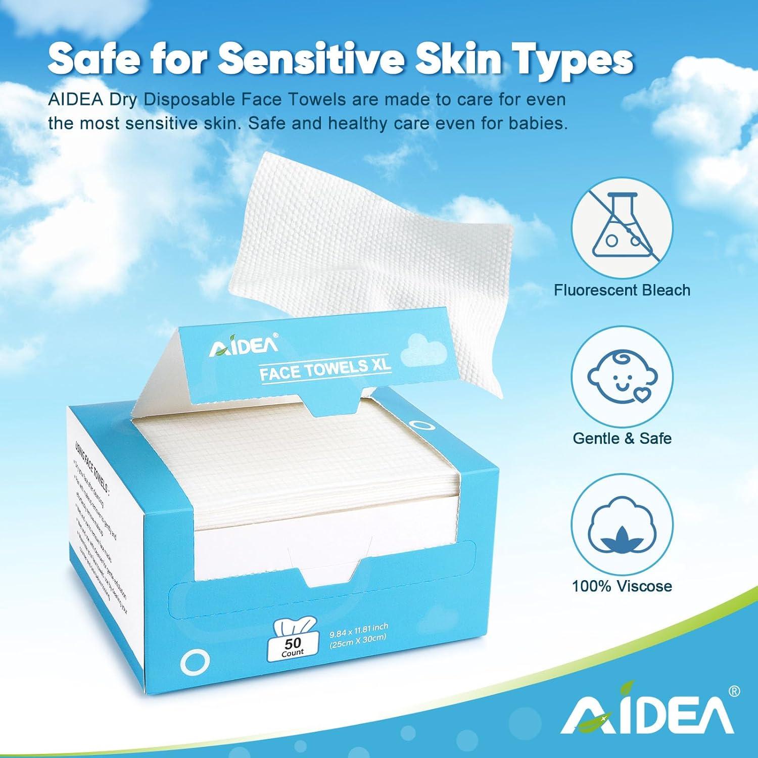 Toallas Faciales Desechables AIDEA XL 50Ct 25x30cm Piel Sensible