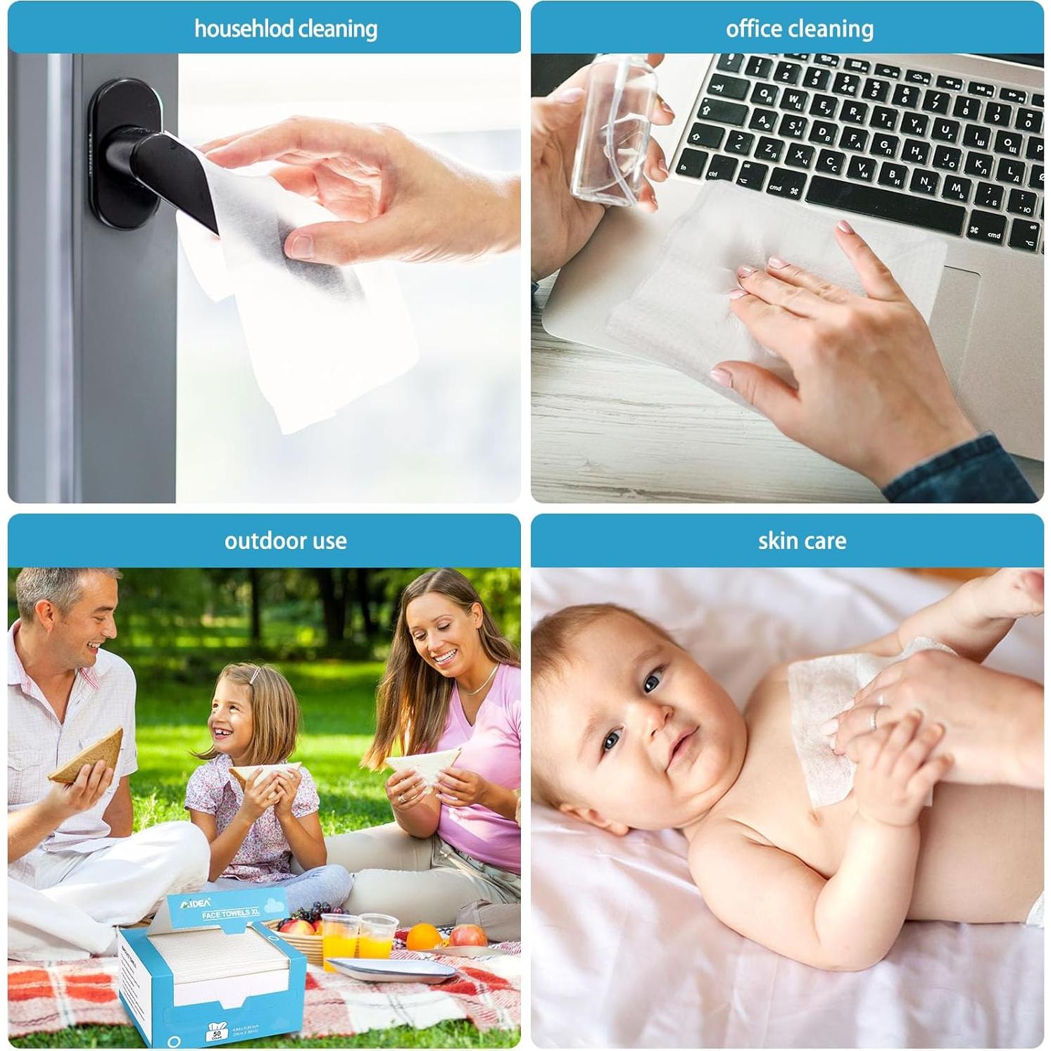 Toallas Faciales Desechables AIDEA XL 50Ct 25x30cm Piel Sensible