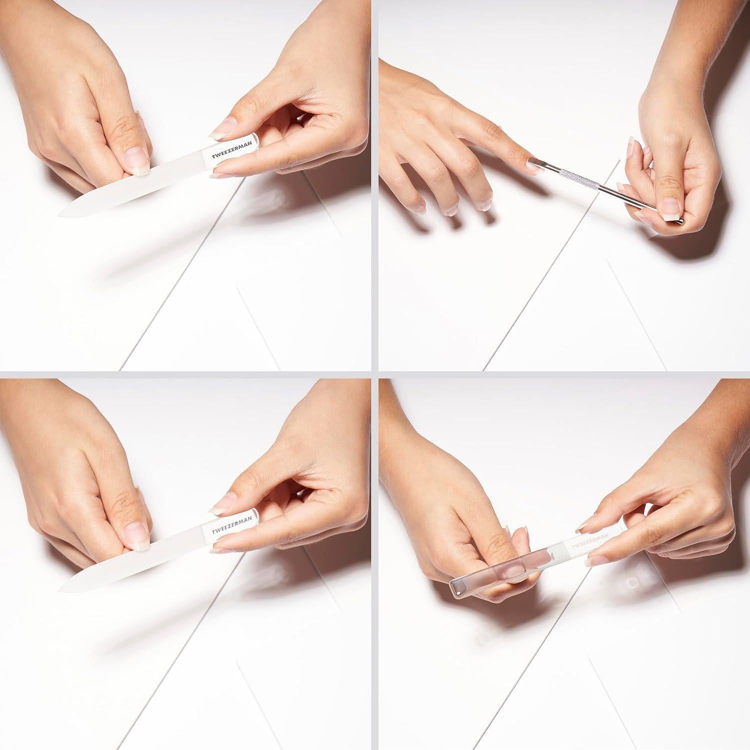 Juego de Manicura de Vidrio Tweezerman 4 Piezas - Cortauñas, Lima, Pulidor y Empujador