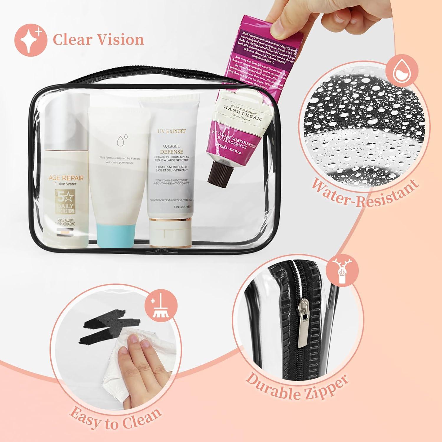 Bolsa de Maquillaje Transparente TISRATOK 12 PCS Mediana Negra