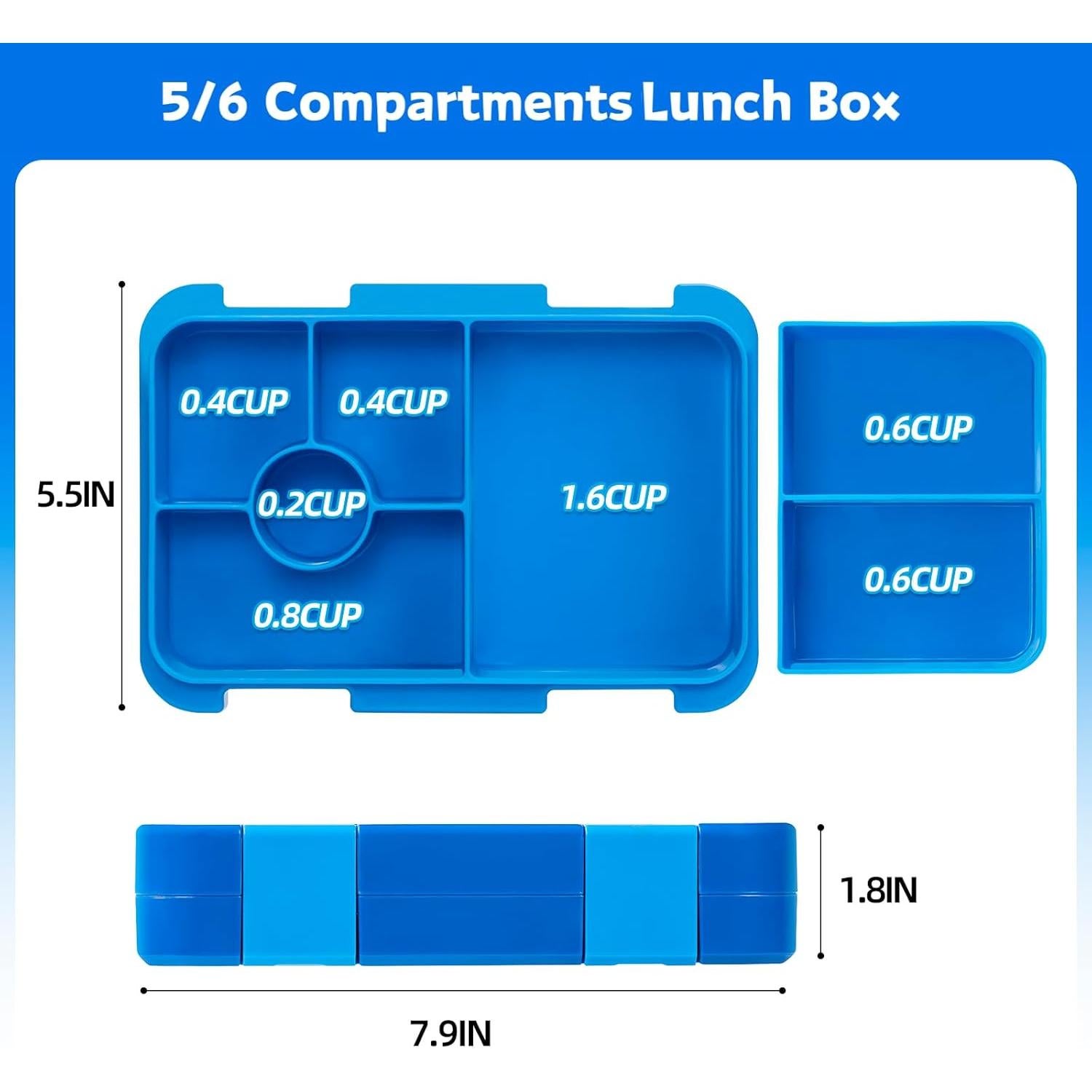 Caja de Almuerzo Bento Azul para Niños 6 Compartimentos BPA Free