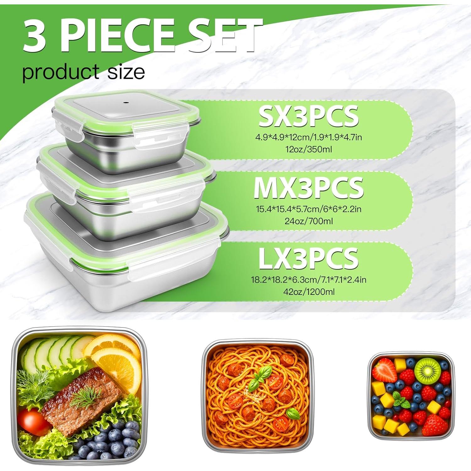 Paquete de 3 Contenedores de Sándwich Acero Inoxidable Clamder