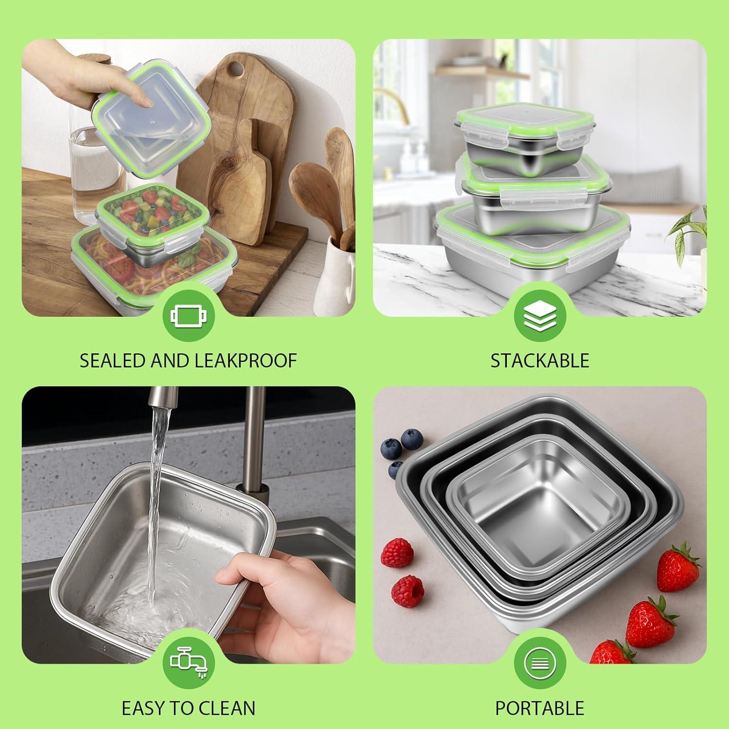 Paquete de 3 Contenedores de Sándwich Acero Inoxidable Clamder