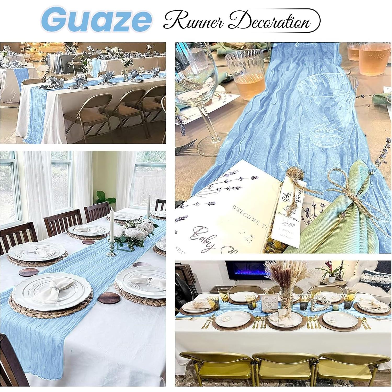 Caminos de Mesa de Gasa Azul Bebé 4 Piezas 20x120 cm