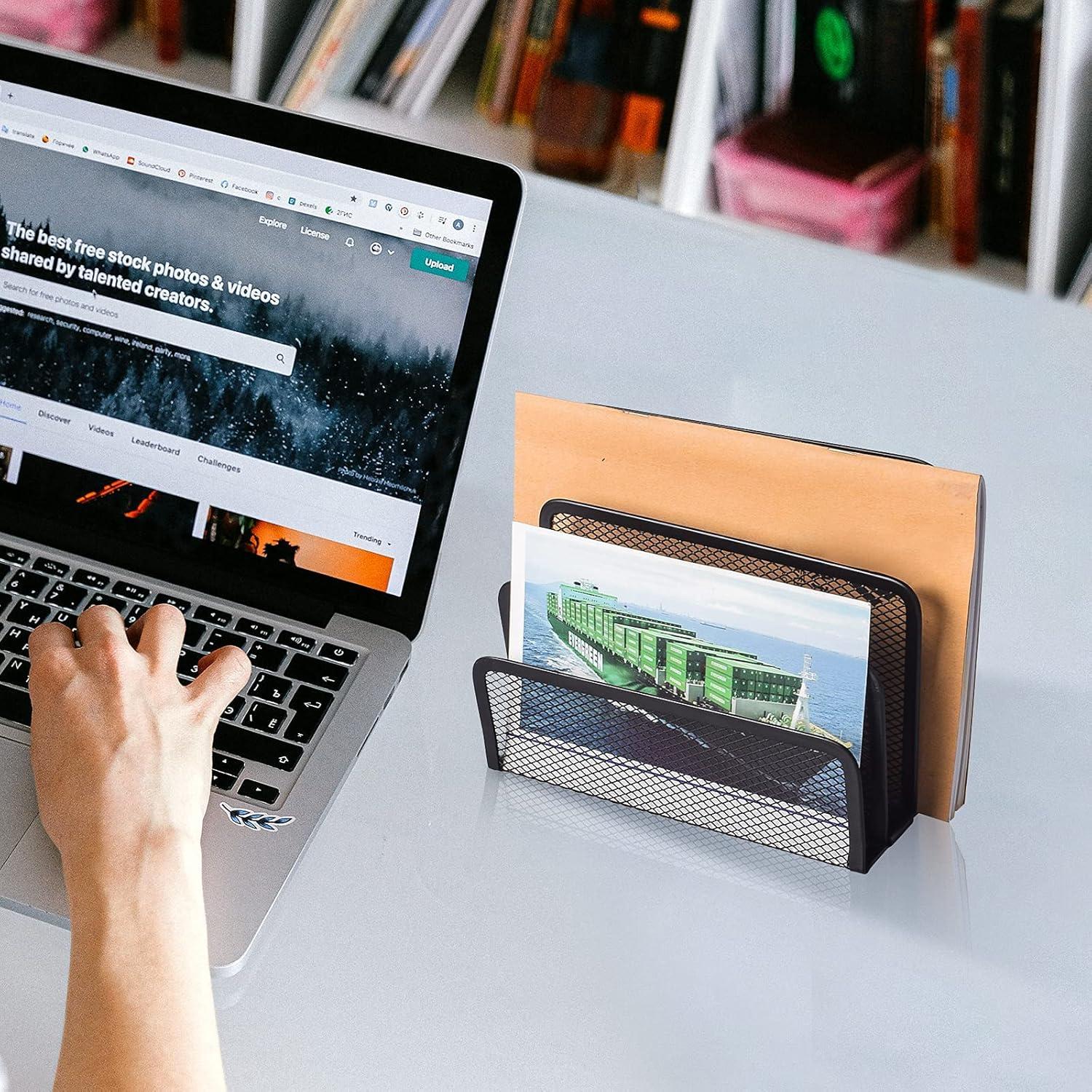 Organizador de correo de escritorio wishacc metal negro 3 secciones