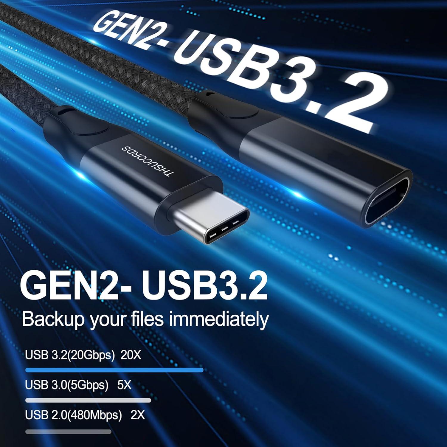 Cable de Extensión USB C 3.2 100W 1FT 4K 60Hz Thsucords