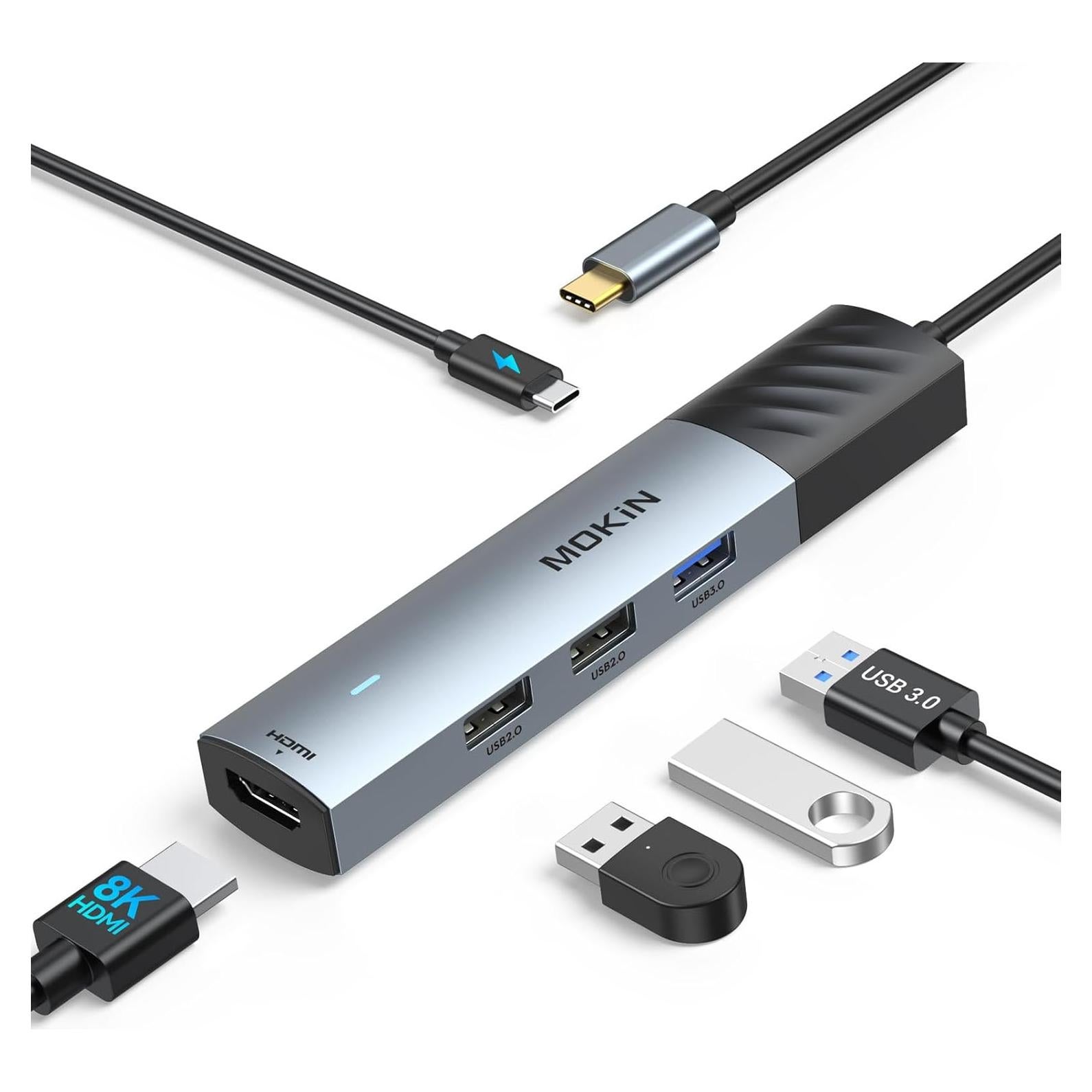 MOKiN Hub USB C 5 en 1 con HDMI 8K, 100W PD, 3 USB-A