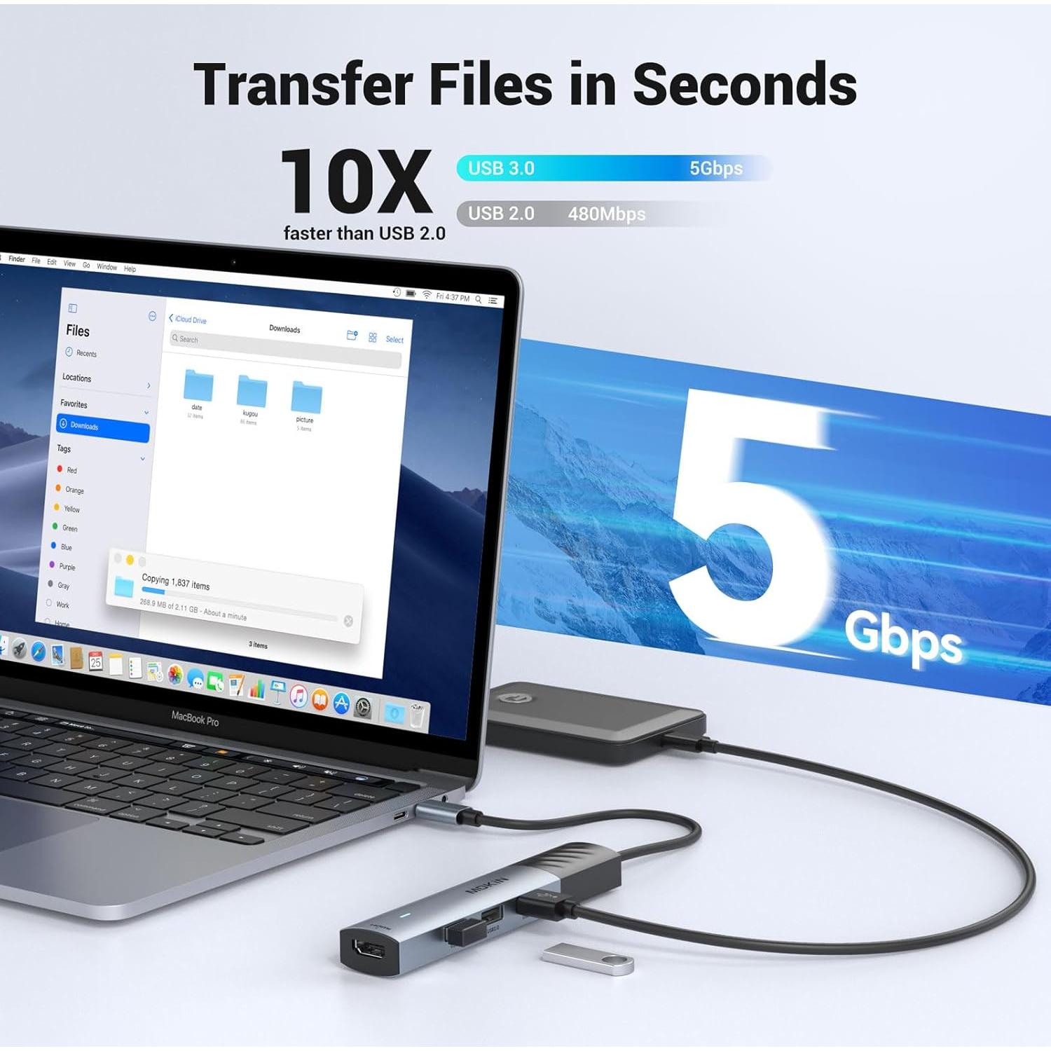 MOKiN Hub USB C 5 en 1 con HDMI 8K, 100W PD, 3 USB-A