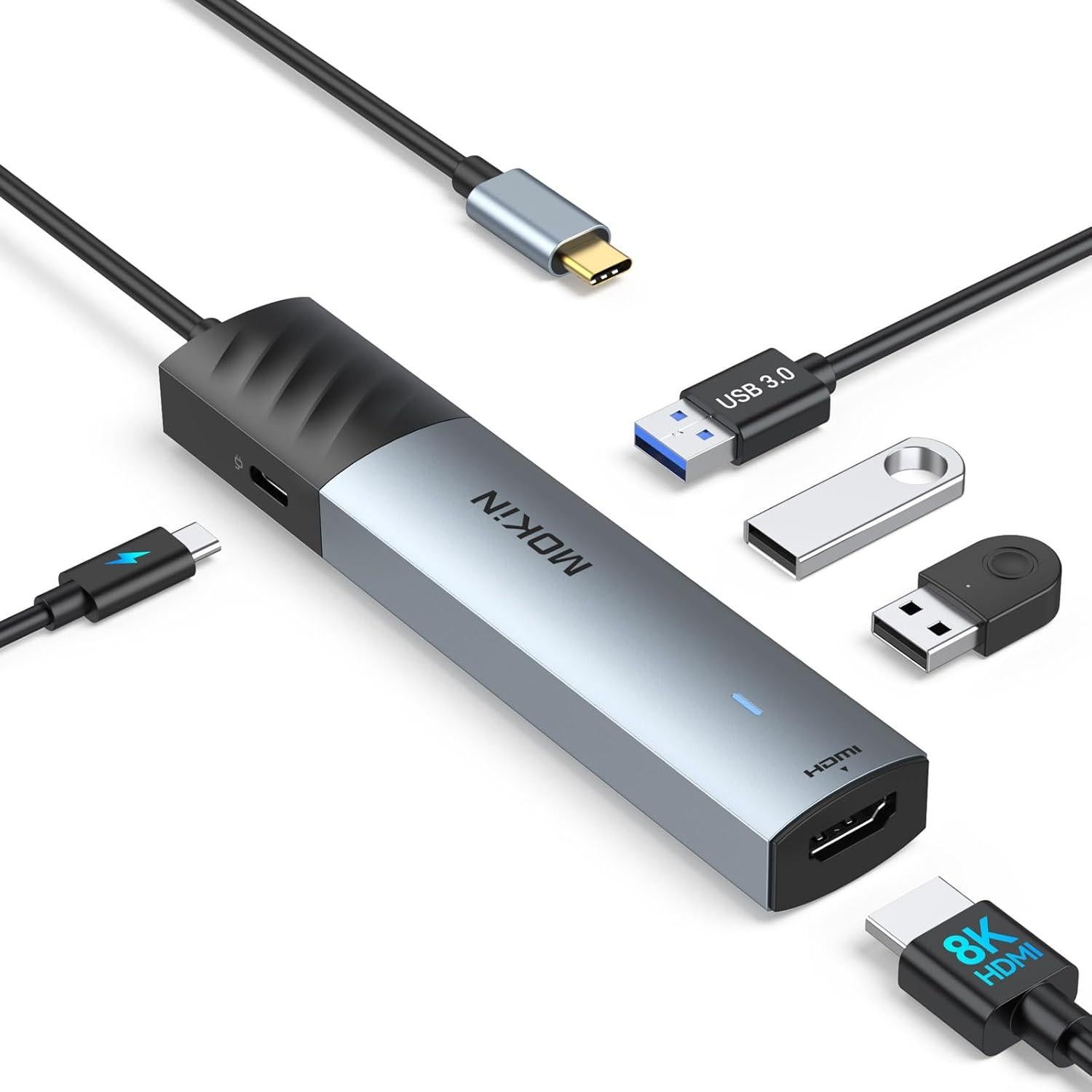 MOKiN Hub USB C 5 en 1 con HDMI 8K, 100W PD, 3 USB-A