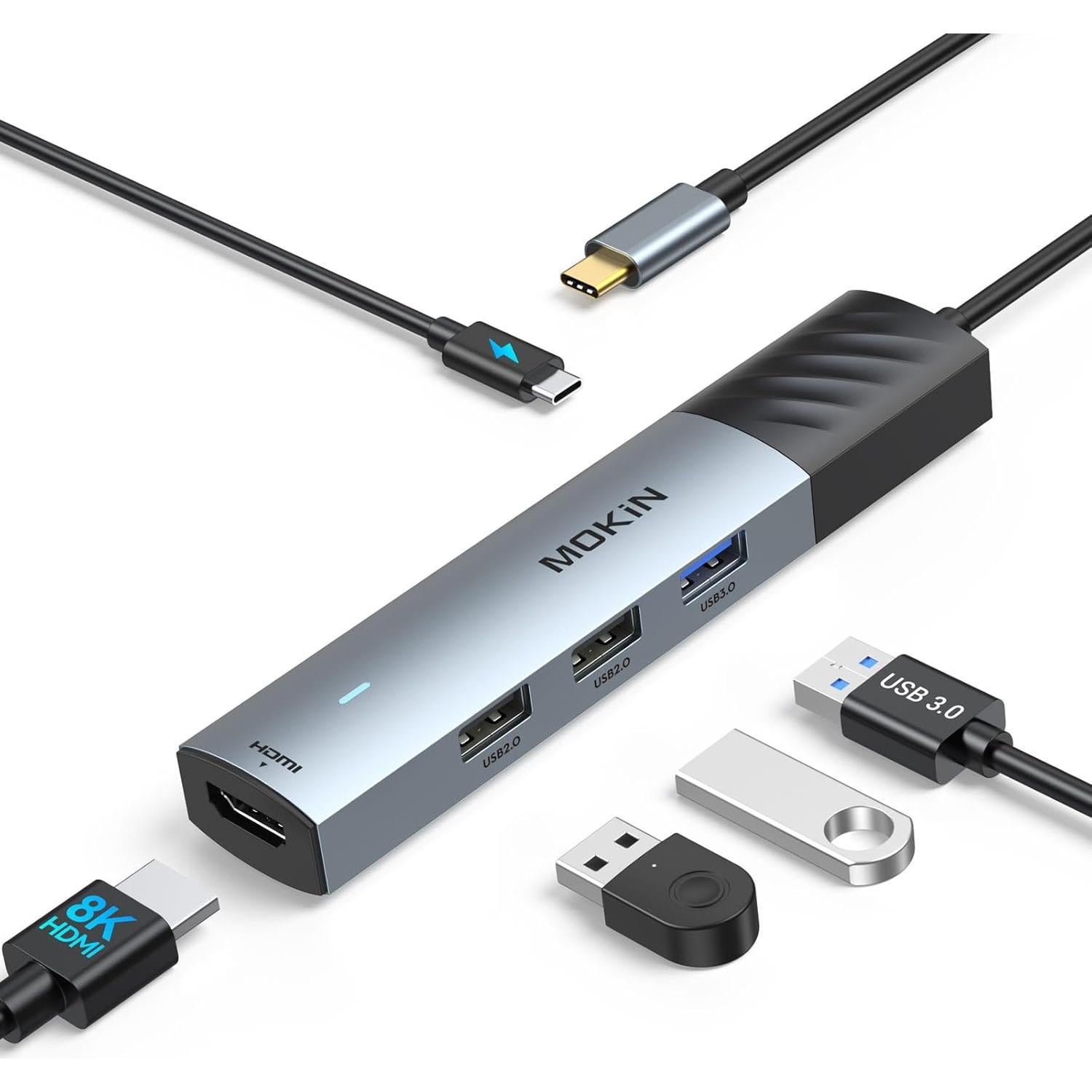 MOKiN Hub USB C 5 en 1 con HDMI 8K, 100W PD, 3 USB-A