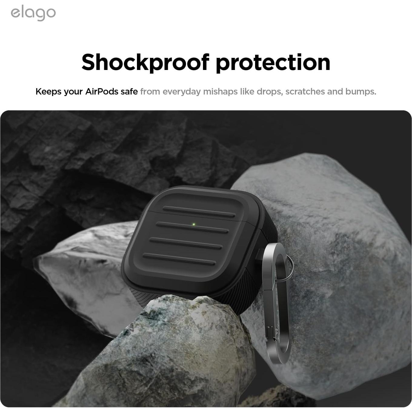 Funda de Silicona elago Armor para AirPods 4 - Resistente a Golpes, Carga Inalámbrica, Negro