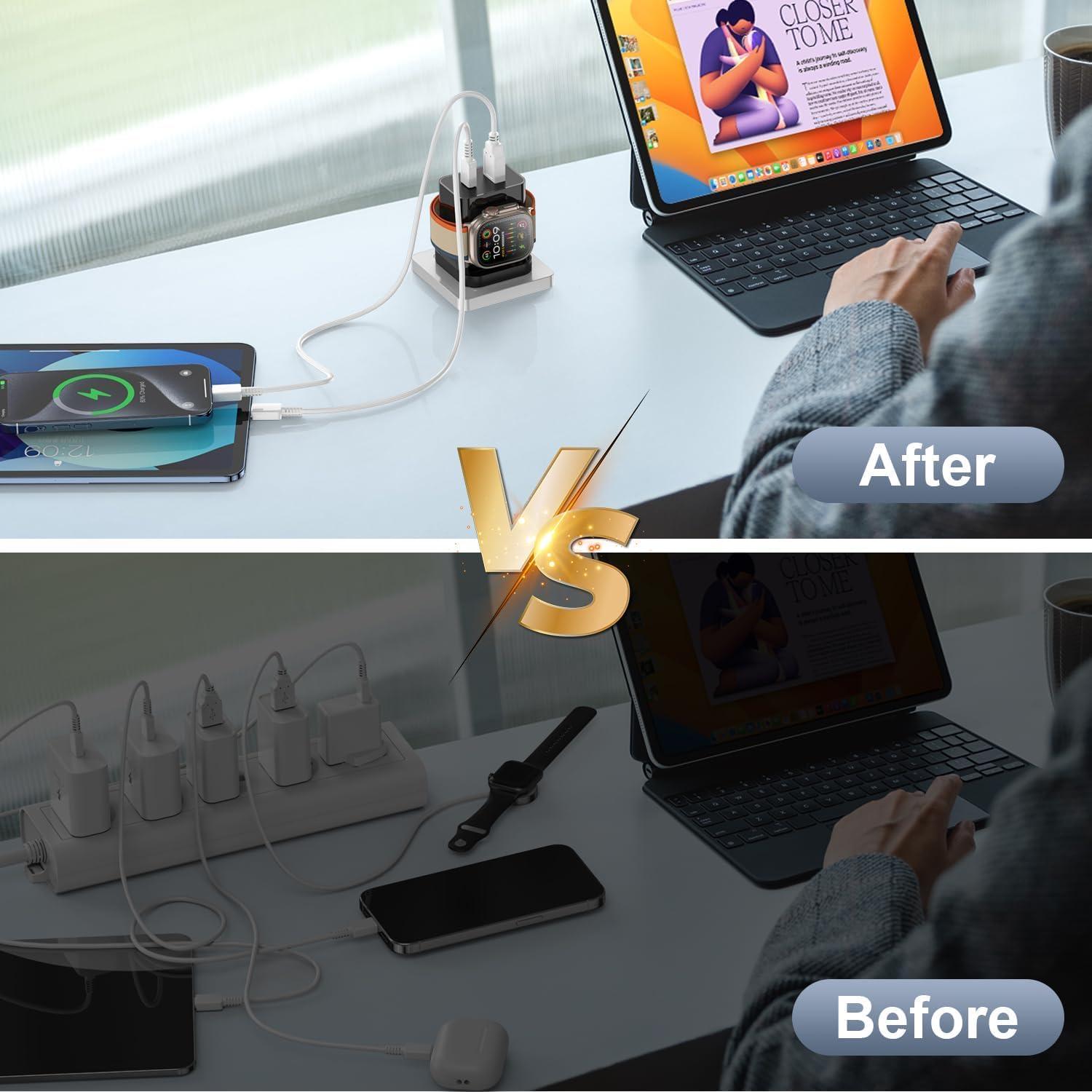 Cargador 3-en-1 HONOT 20W PD para Apple Watch y iPhone Negro