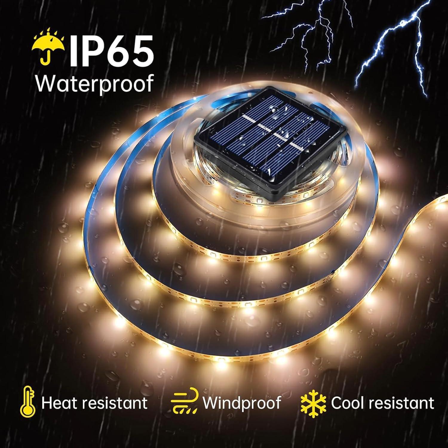 Luces de tira LED solares Ousam 9.8 pies impermeables 8 modos