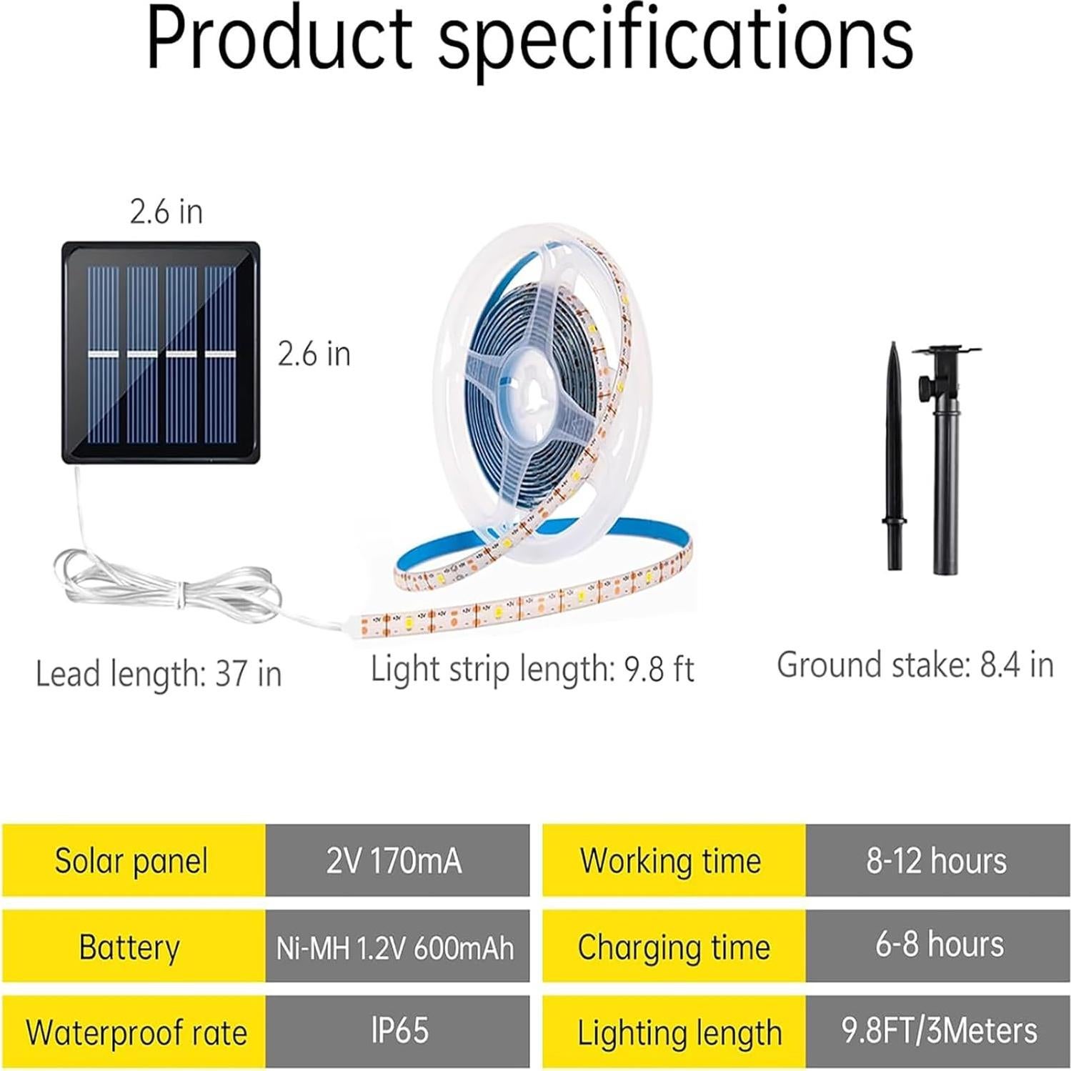 Luces de tira LED solares Ousam 9.8 pies impermeables 8 modos