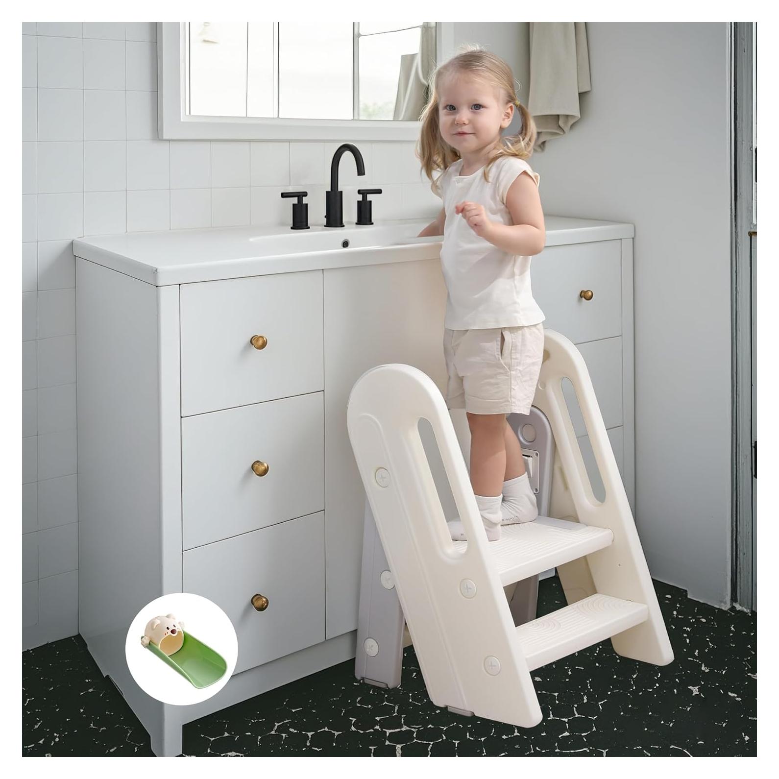 Escalera Plegable para Niños Gris - Ajustable y Antideslizante