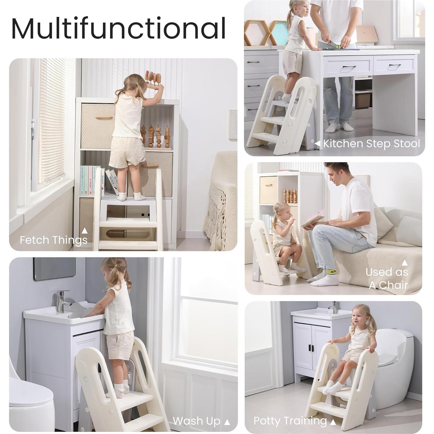 Escalera Plegable para Niños Gris - Ajustable y Antideslizante