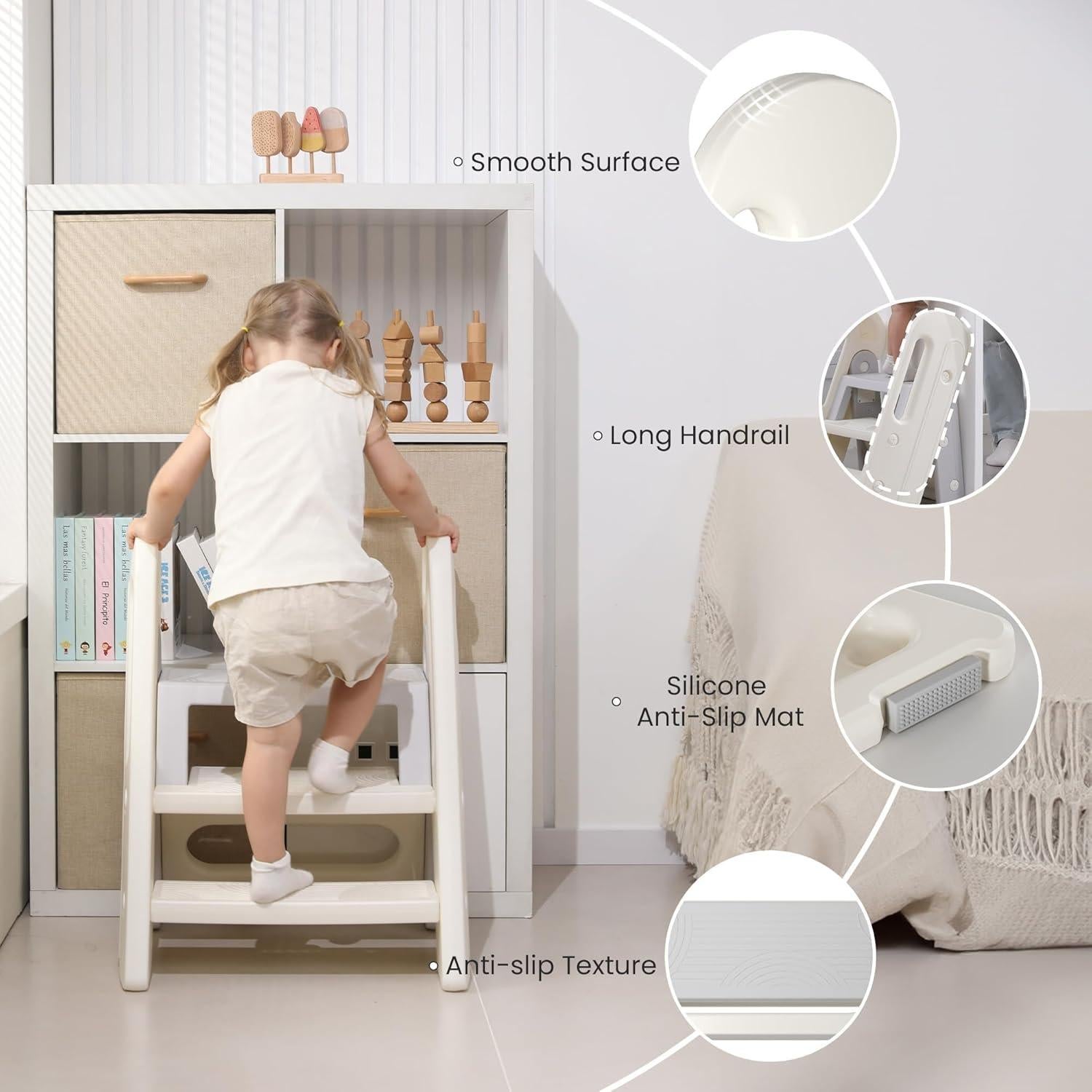 Escalera Plegable para Niños Gris - Ajustable y Antideslizante