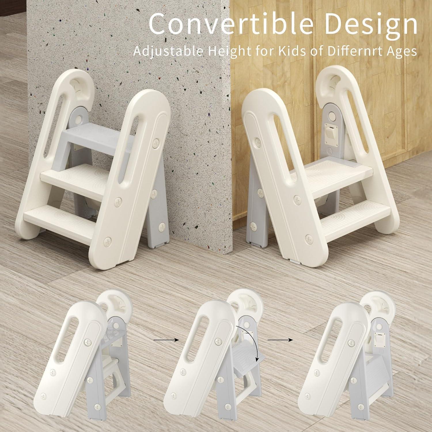 Escalera Plegable para Niños Gris - Ajustable y Antideslizante