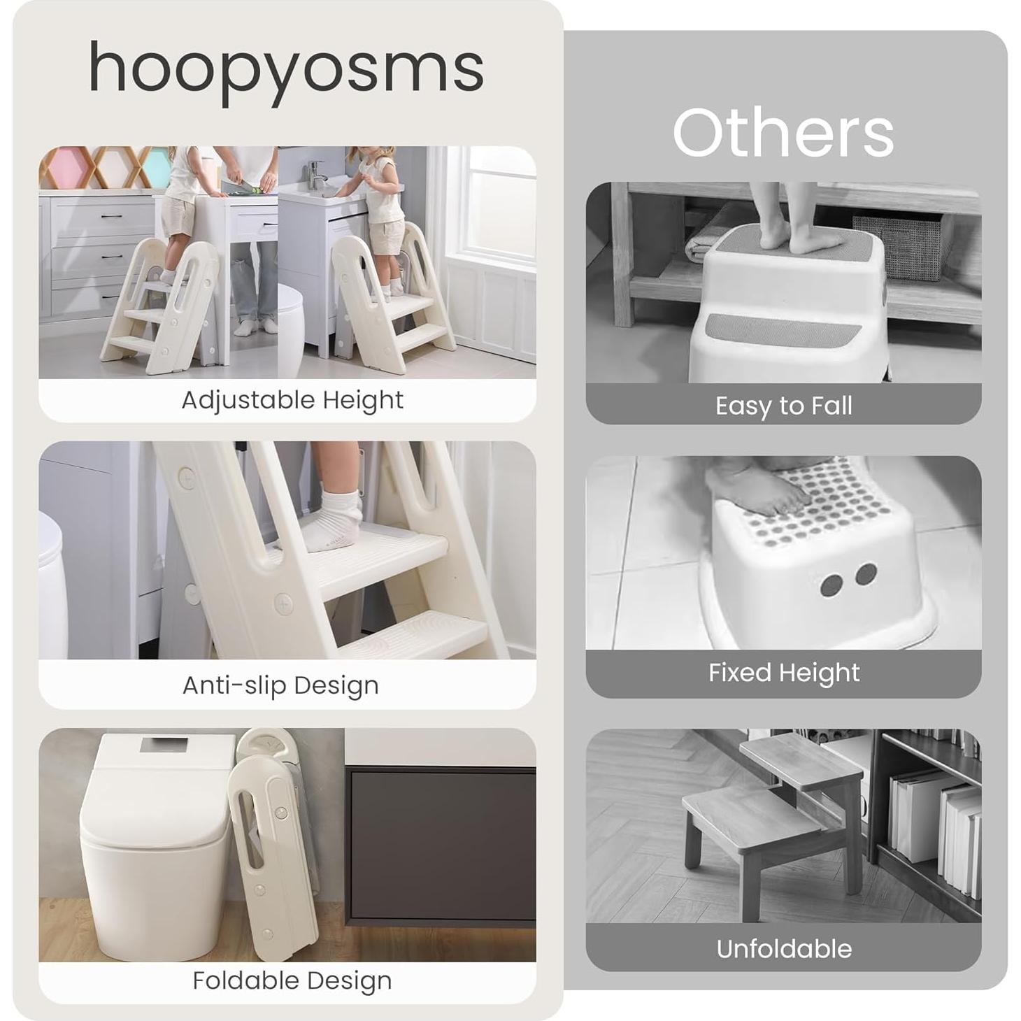 Escalera Plegable para Niños Gris - Ajustable y Antideslizante