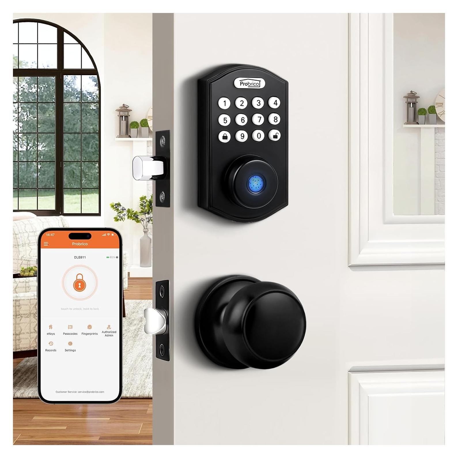 Cerradura Inteligente Probrico con Pomos, Biometría y App, Negro