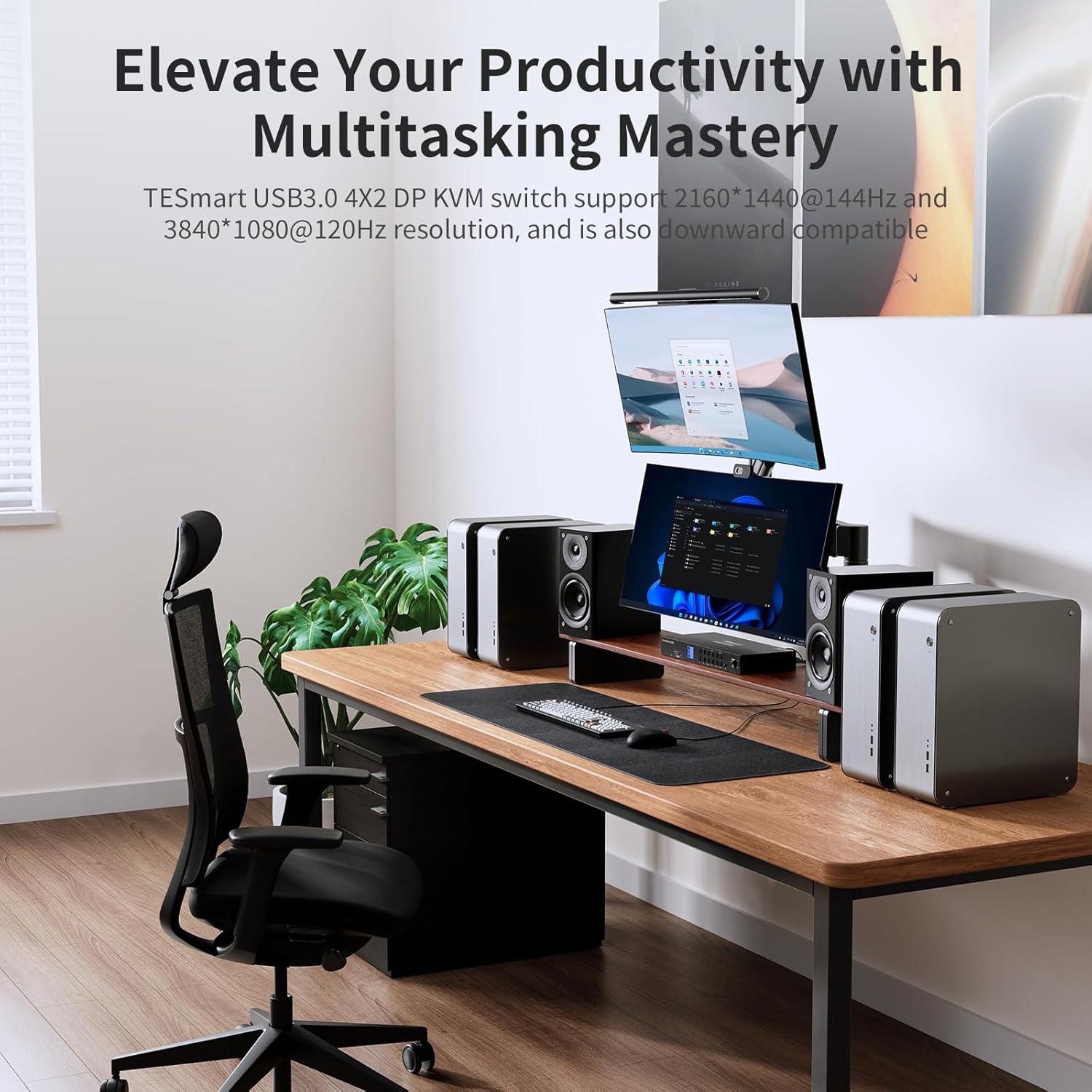 Interruptor KVM TESmart 4 Puertos Doble Monitor DisplayPort 4K