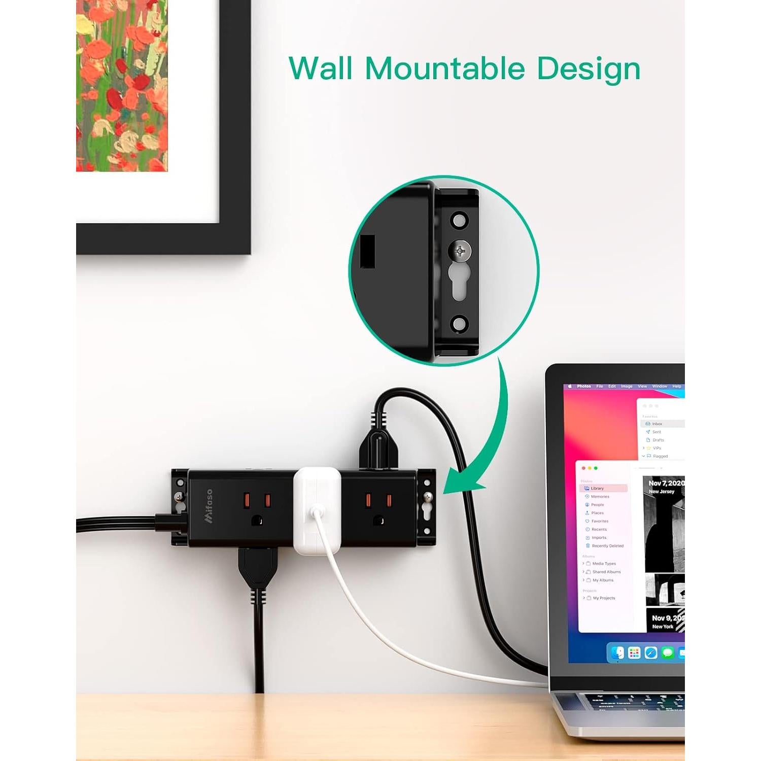 Regleta de Protección Mifaso 9 Salidas 5 Pies Montaje Pared