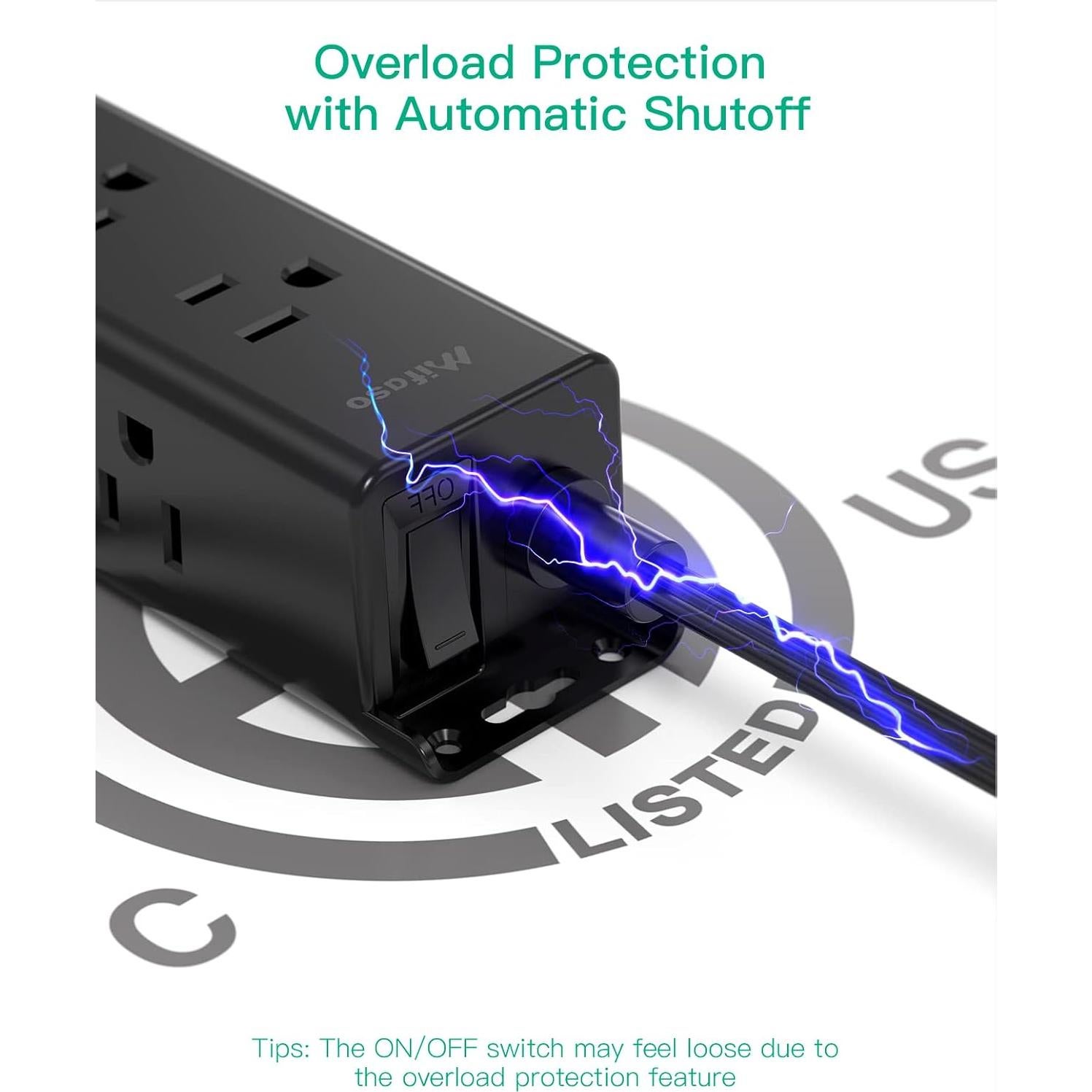 Regleta de Protección Mifaso 9 Salidas 5 Pies Montaje Pared