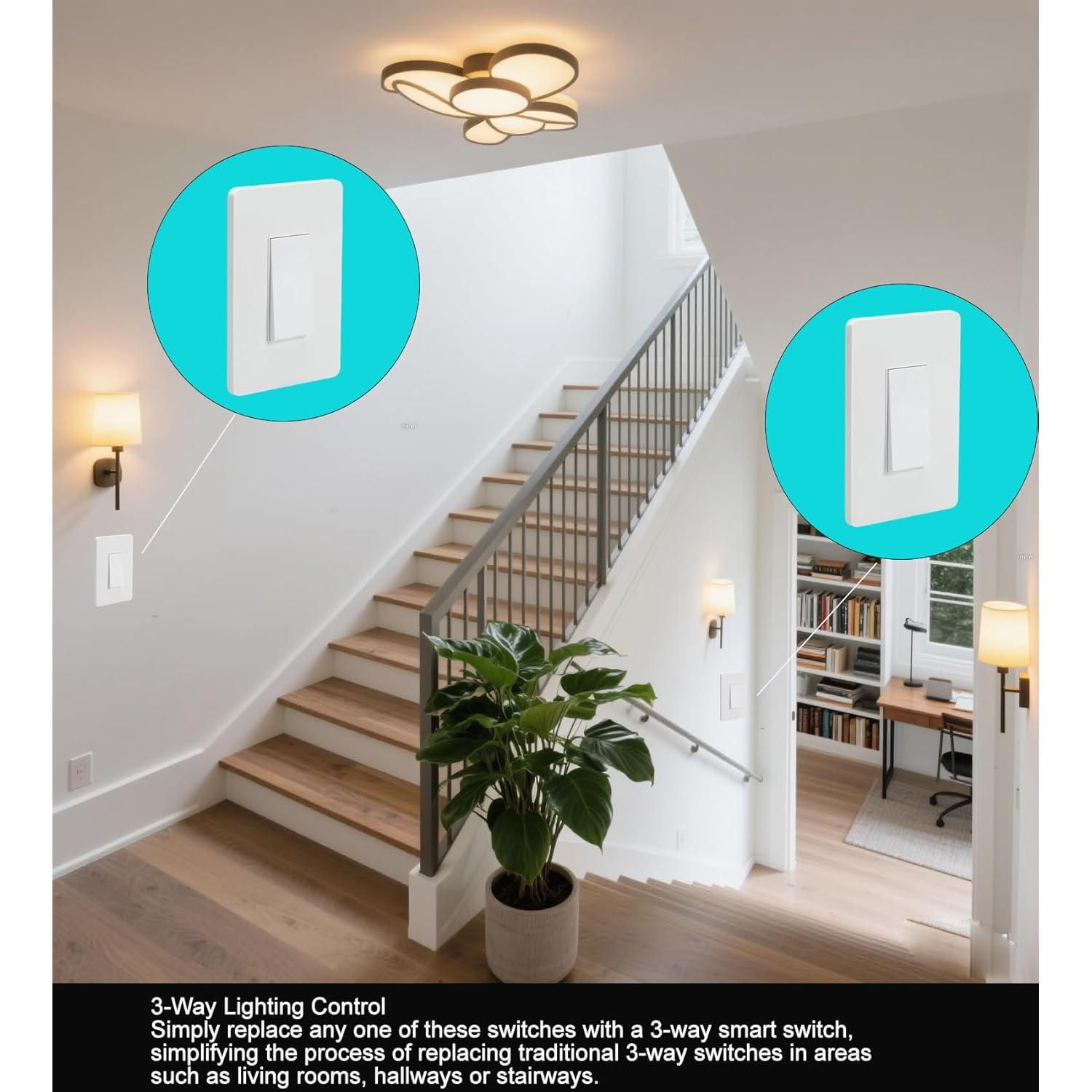 Interruptor de Luz Inteligente WiFi 3 Vías Youngzuth Sin Neutro