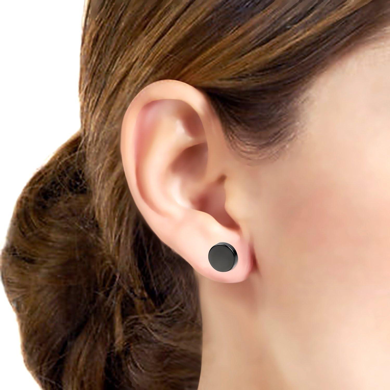 Pendientes Falsos Clip On Rofusn Acero Inoxidable Negro 10mm