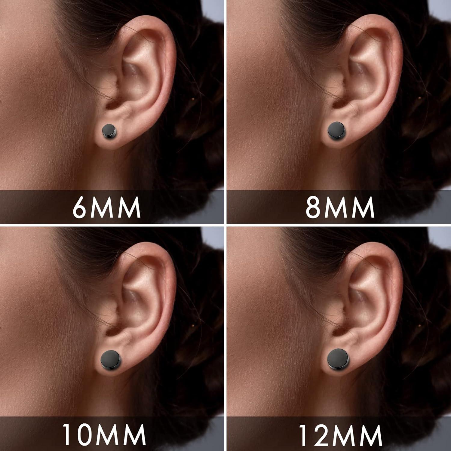 Pendientes Falsos Clip On Rofusn Acero Inoxidable Negro 10mm