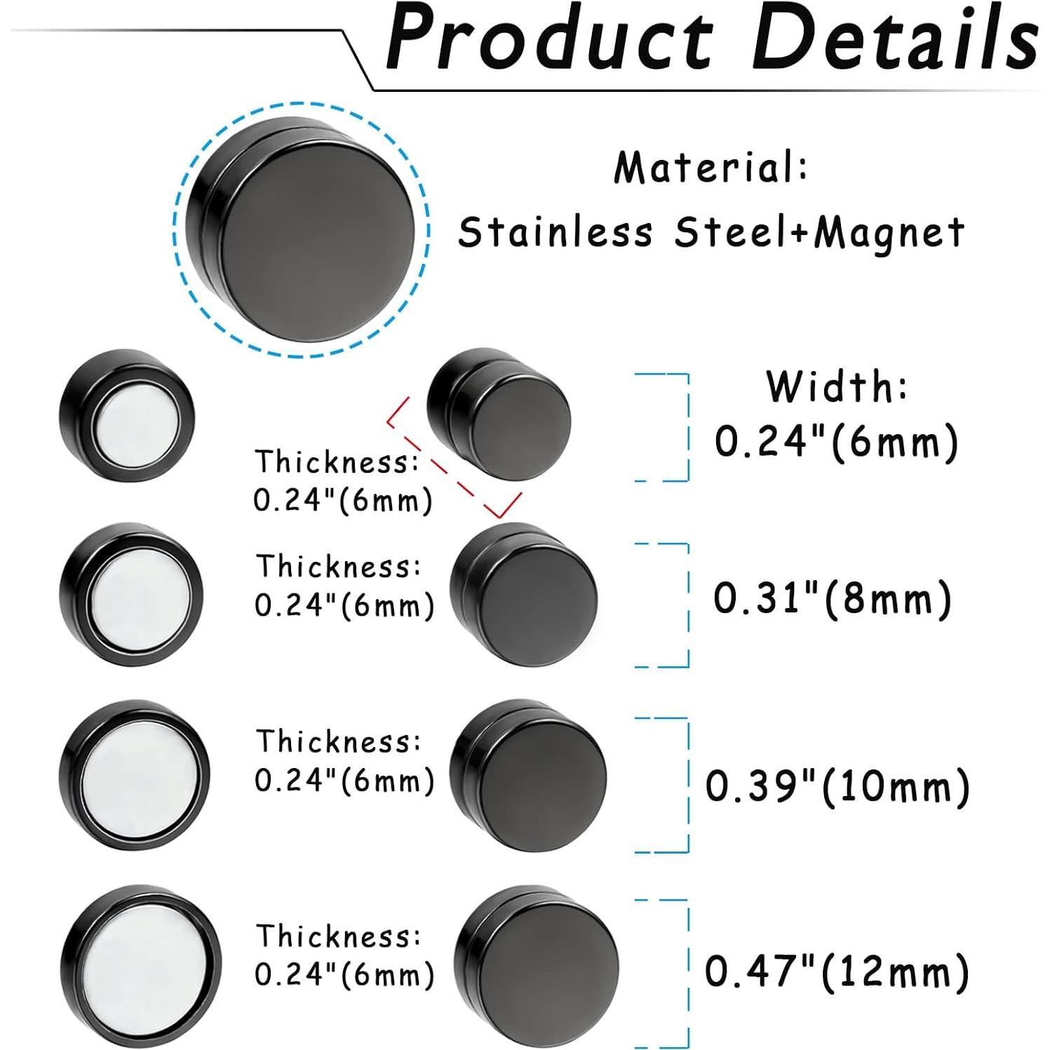 Pendientes Falsos Clip On Rofusn Acero Inoxidable Negro 10mm