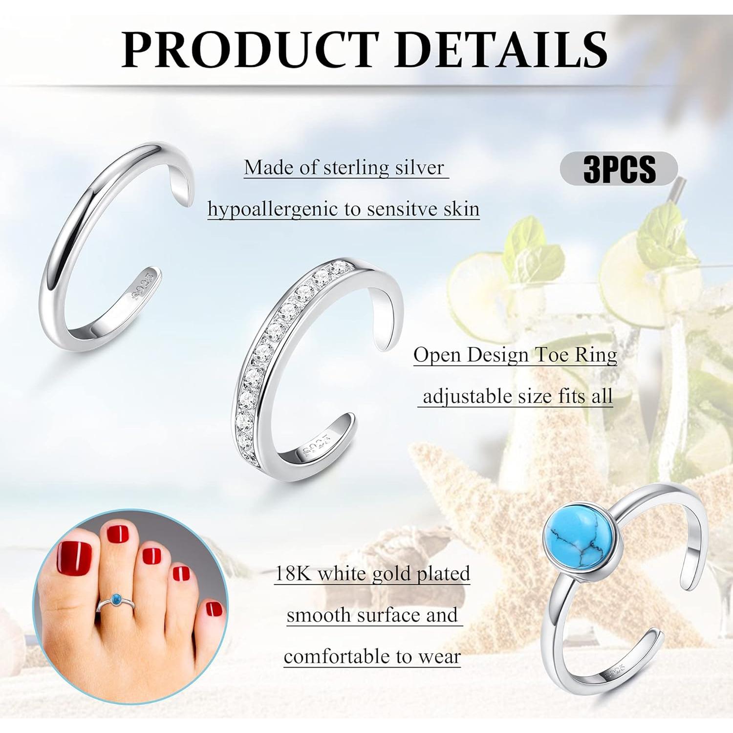 Anillos de Dedo del Pie Milacolato Plata Esterlina 18K Turquesa