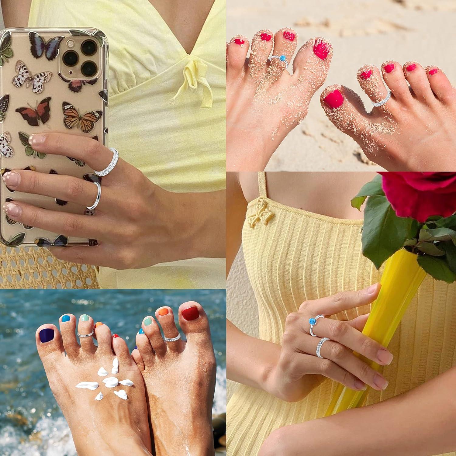 Anillos de Dedo del Pie Milacolato Plata Esterlina 18K Turquesa