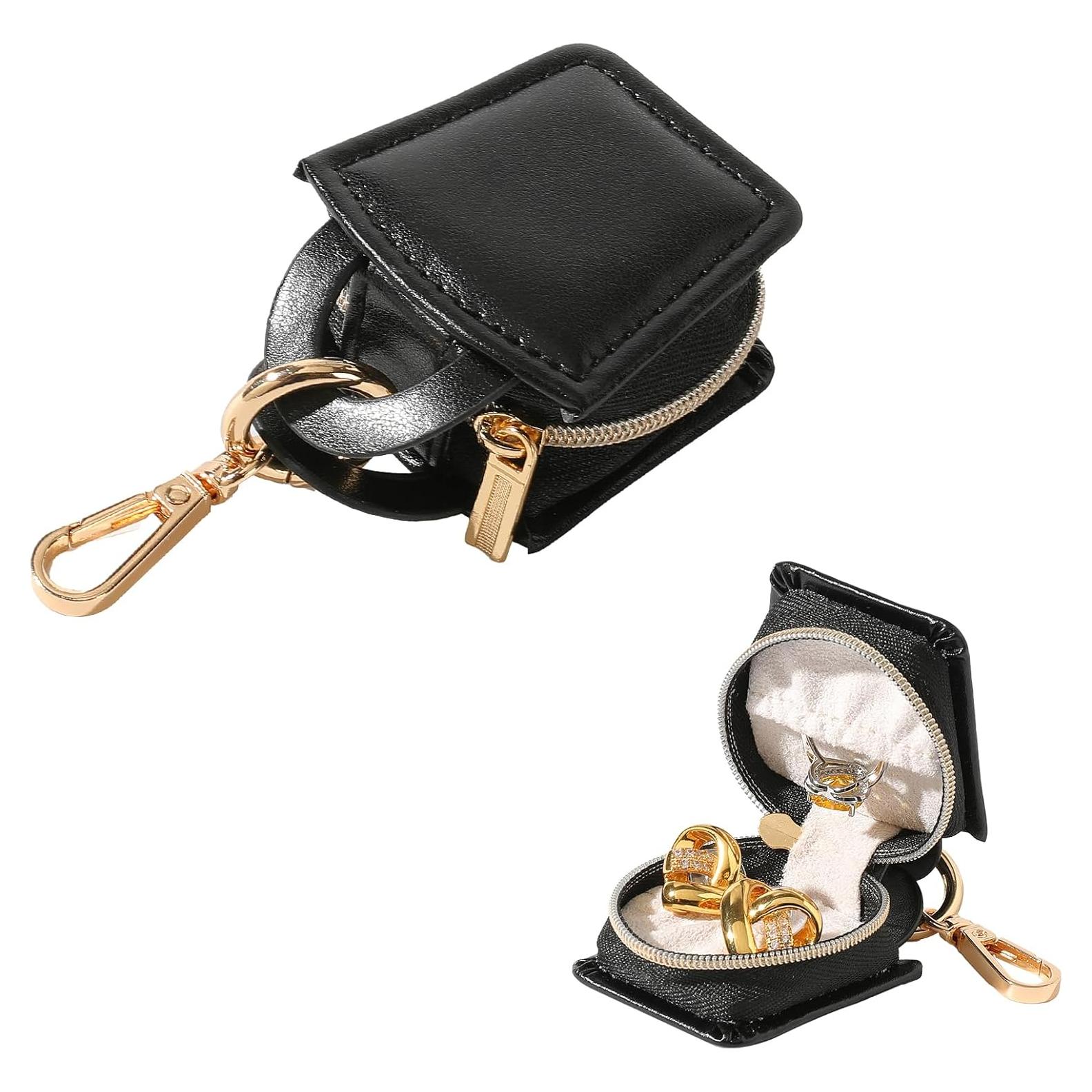 Estuche de Joyas Portátil GELVTIC Negro Cuero Sintético 5x5x3cm