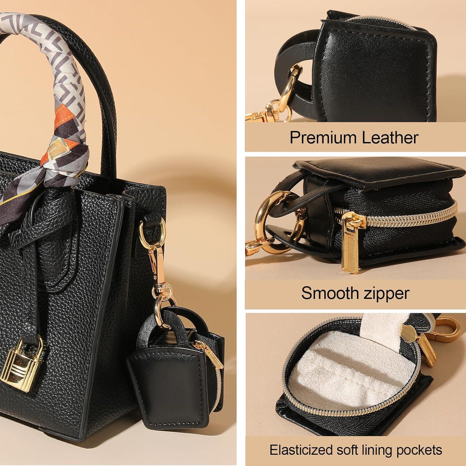 Estuche de Joyas Portátil GELVTIC Negro Cuero Sintético 5x5x3cm