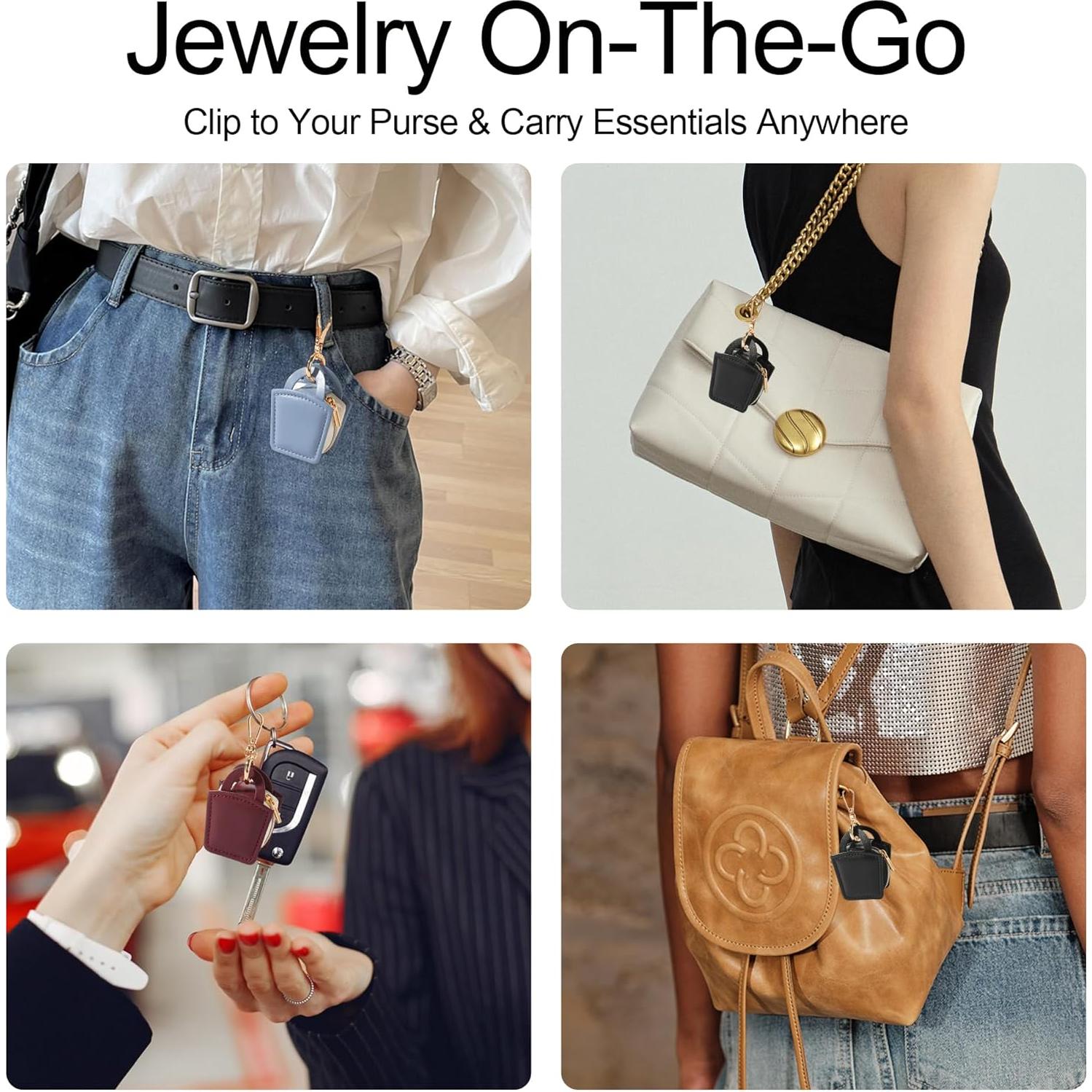 Estuche de Joyas Portátil GELVTIC Negro Cuero Sintético 5x5x3cm