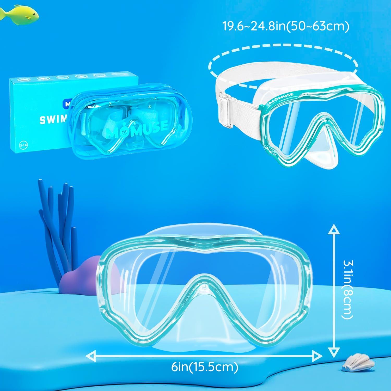 Gafas de natación MOMUSE para niños 3-14 años, azul, a prueba de fugas