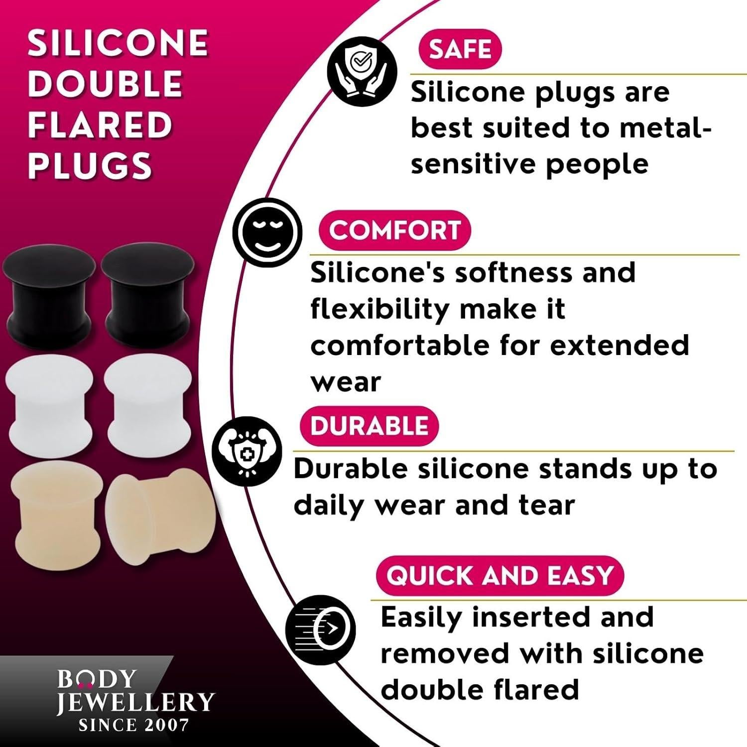 3 Pares Tapones de Silicona Doble Expansión Bodyjewellery 00g