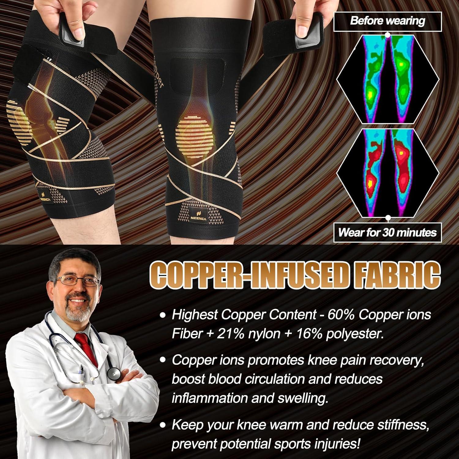 Faja de Rodilla de Cobre NEENCA con Correas - Alivio Dolor Articular