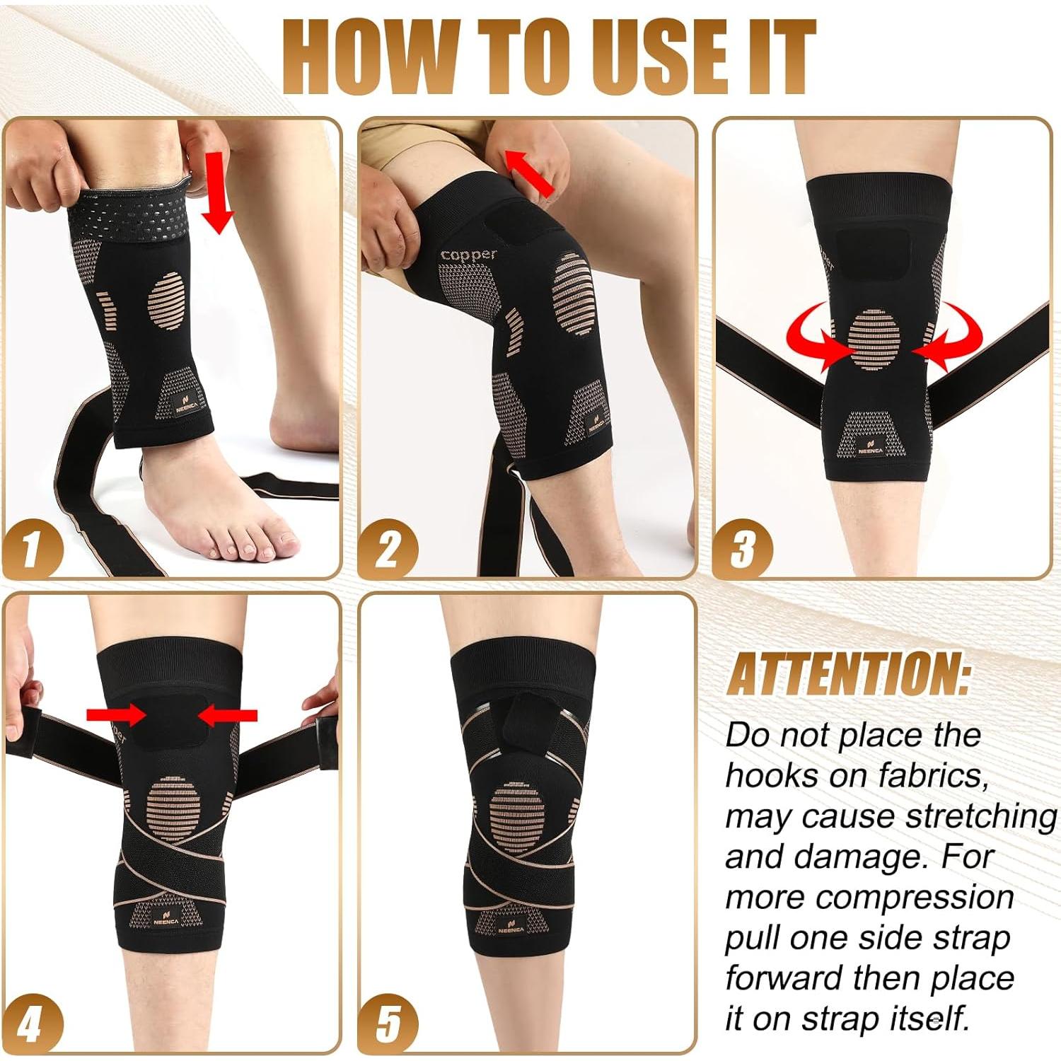 Faja de Rodilla de Cobre NEENCA con Correas - Alivio Dolor Articular