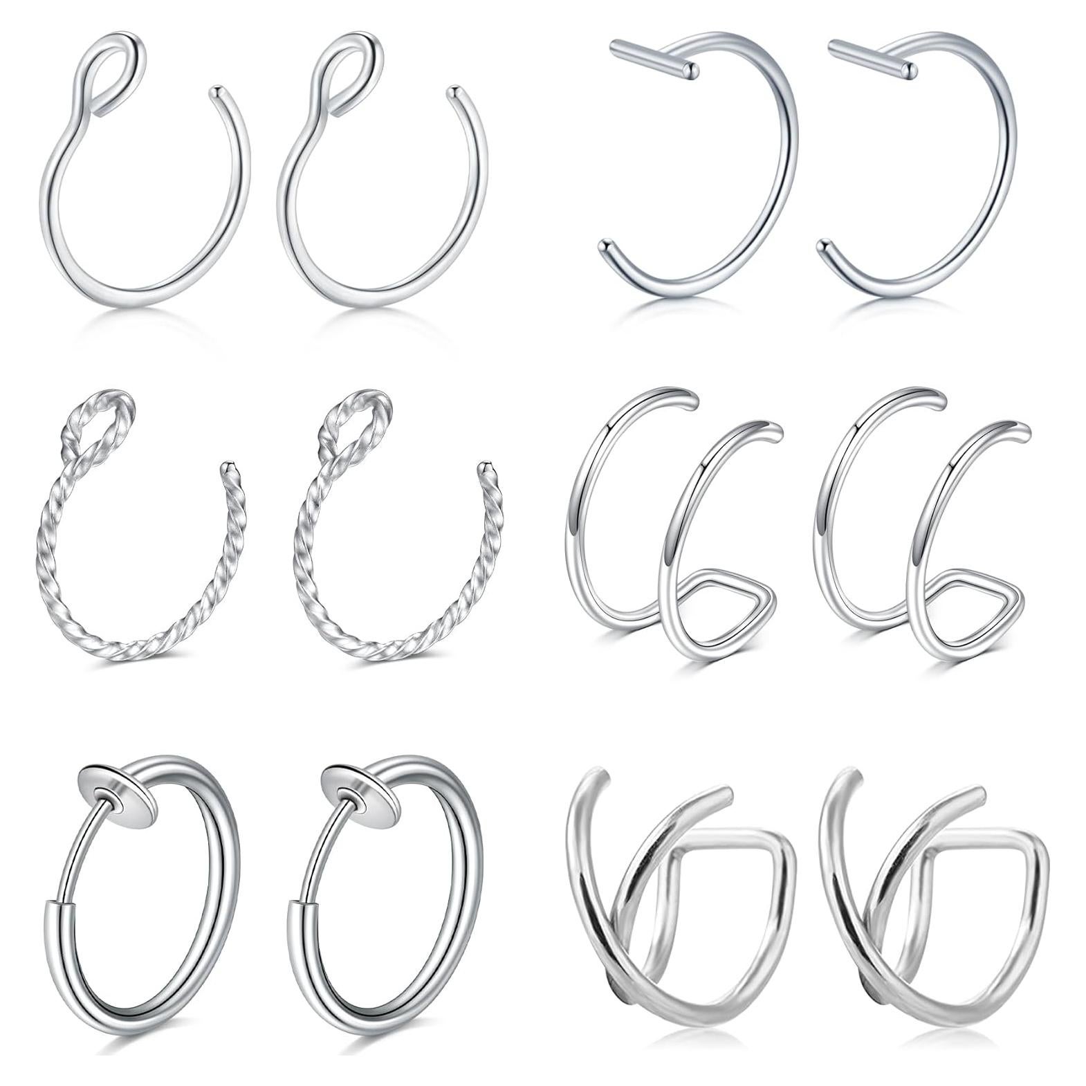 Piercing Falso de Labio y Nariz QWALIT - 6 Piezas Plata