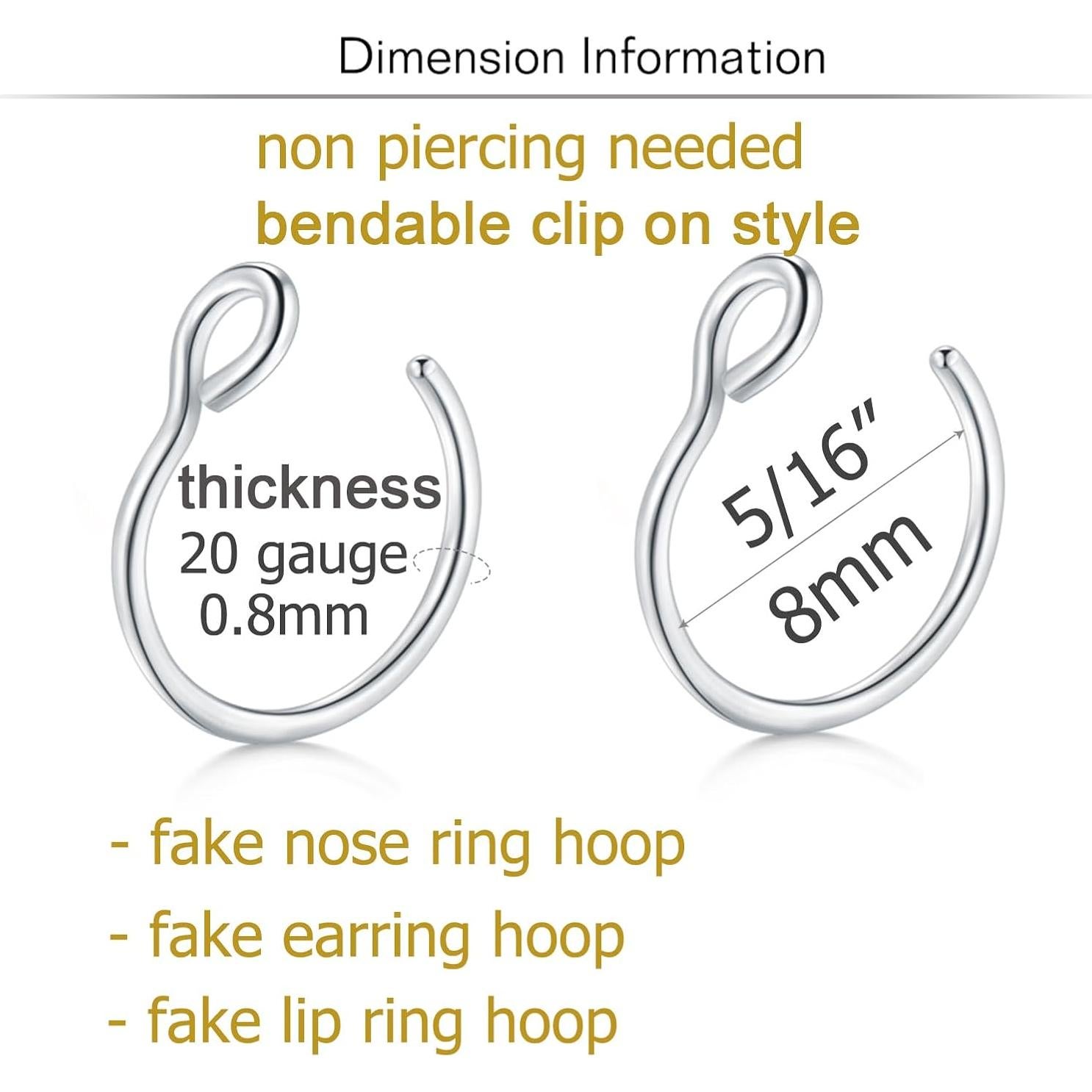 Piercing Falso de Labio y Nariz QWALIT - 6 Piezas Plata