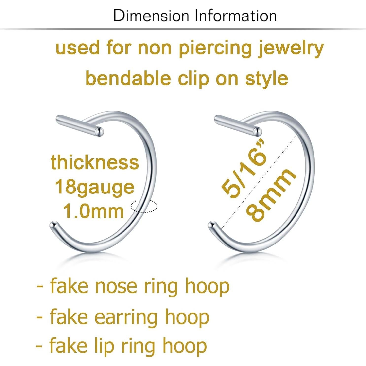 Piercing Falso de Labio y Nariz QWALIT - 6 Piezas Plata